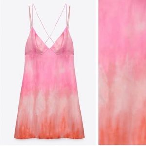 Zara ombré tie dye pink orange flowy dress